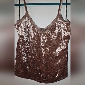 Forever 21 Brown Velvet Lace-Trim Cami Crop Top